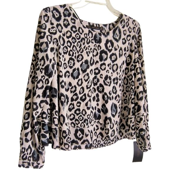 Zara Basic Leopard Print Top Women's Sz M Tan Black Layered Long Sleeve Pullover - Picture 7 of 16